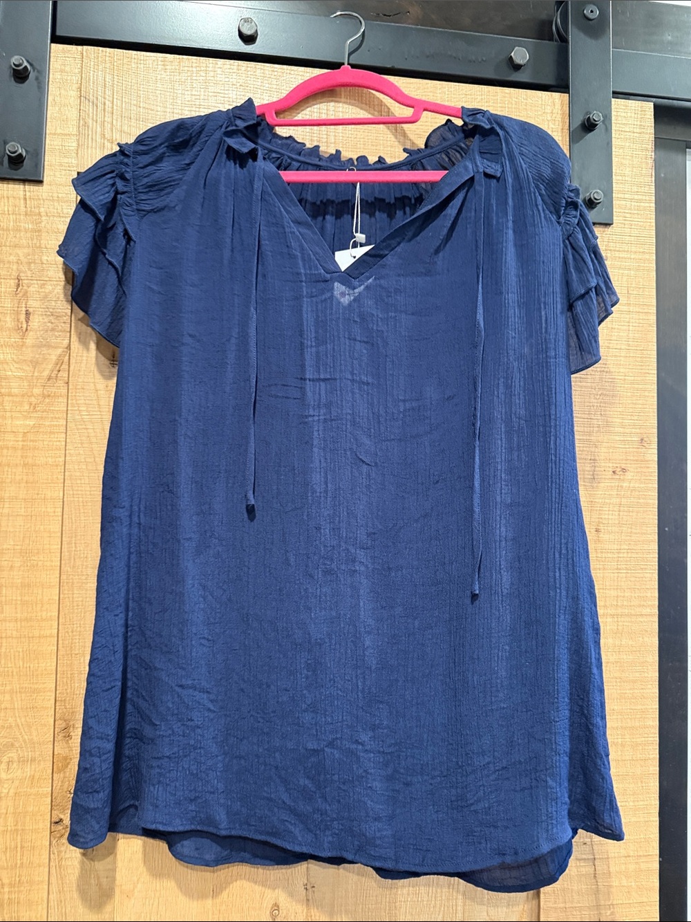 Blue Ruffle Sleeve Blouse